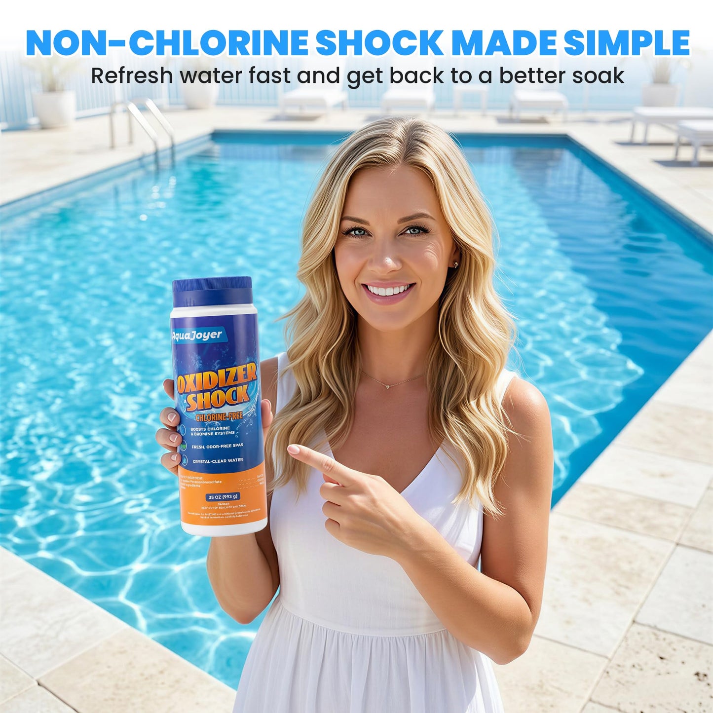 AquaJoyer Non-Chlorine Spa Shock for Hot Tub – Chlorine-Free Treatment, Helps Support Bromine, Saltwater Safe, Quick Dissolving Oxidizer Oxidizing, 35oz Each (2 Pack)