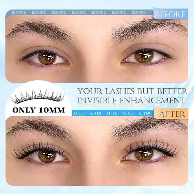 PHKERATA 10mm Natural Eyelash Clusters Wispy Lash Clusters C Curly Cluster Eyelash Extensions DIY Individual Lashes Soft Lash Extension with Thin Band, 110 pcs