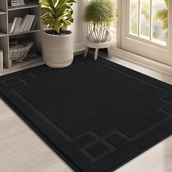 BEQHAUSE Door Mat 32" x 48", Non-Slip Door Mats Indoor Entryway Rugs Washable Low-Profile Absorbent and Stain Resist Floor Mats, Dog Door Mat for Front Back Door, Mud Wet Shoes & Paws, Black