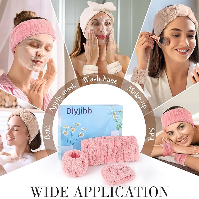 9 Pcs Spa Headband for Washing Face,Skincare Headband and Wristband Set,Women Teen Girls Facial Hairbands for Washing Face, Makeup, Sports, Yoga (apricot + pink + grey)