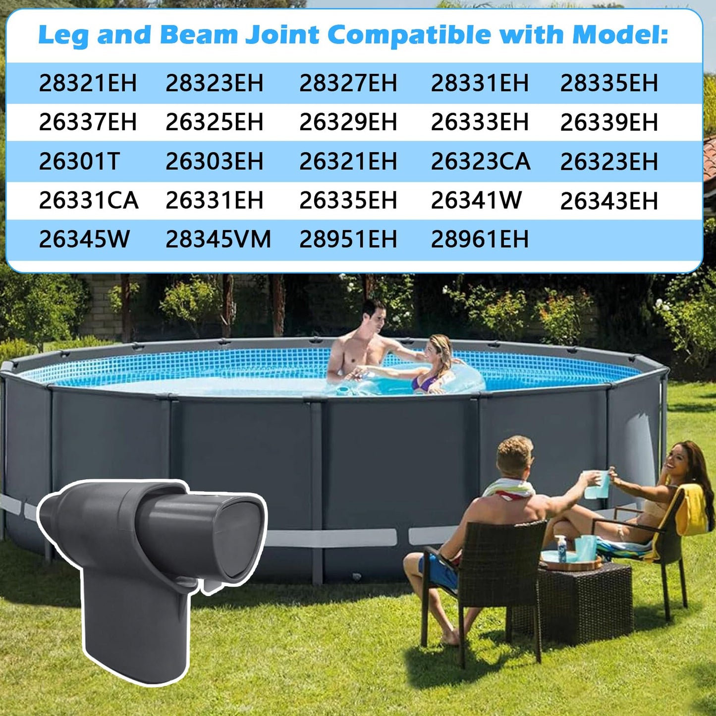 Luojiedejinbiao 12427A T-Joint Fits for 15ft 16ft 18ft 20ft 24ft 12427 Leg & Beam Pool T Joint Replacement Part for Intex Above Round Ultra Frame Pool - 2PCS