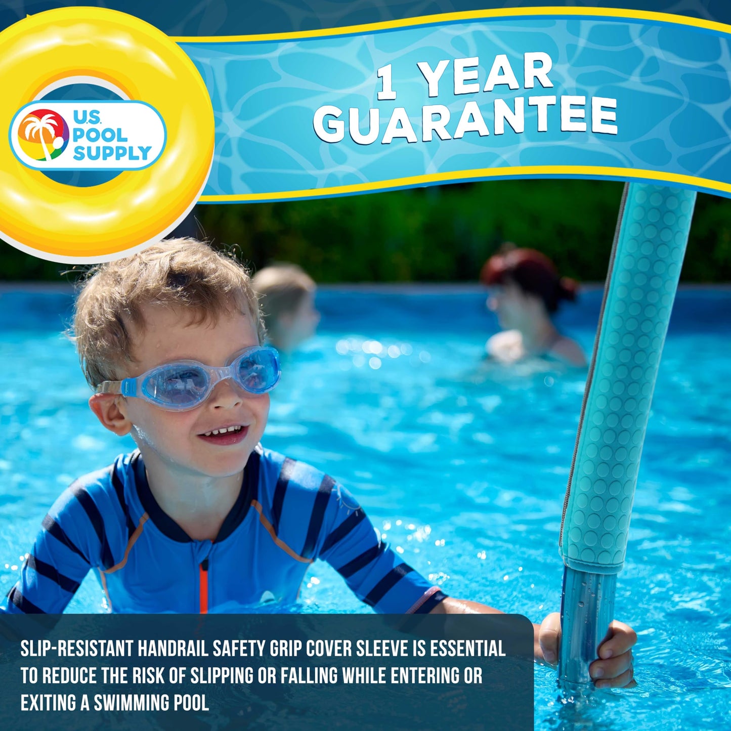 U.S. Pool Supply 10-Foot Pool Handrail Cover with Zipper - Pool Railing Cover with Non-Slip Safety Grip Sleeve, Inground Ladder Handle, Neoprene Teal Hand Rail, Heat Protection for Safe Entry and Exit