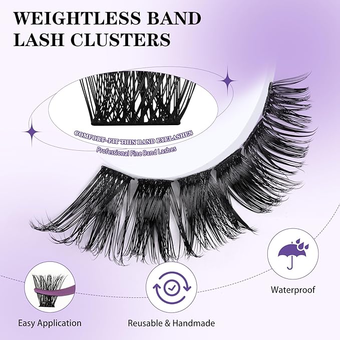 B&Q Wispy Lash Clusters Full B19,Eyelash Clusters 156PCS Comfortable band Cluster Eyelash Extensions,8-18mm Volume Individual Lashes Lightweight D Curl Lash Clusters Soft Eyelashes Natural Look(B19)