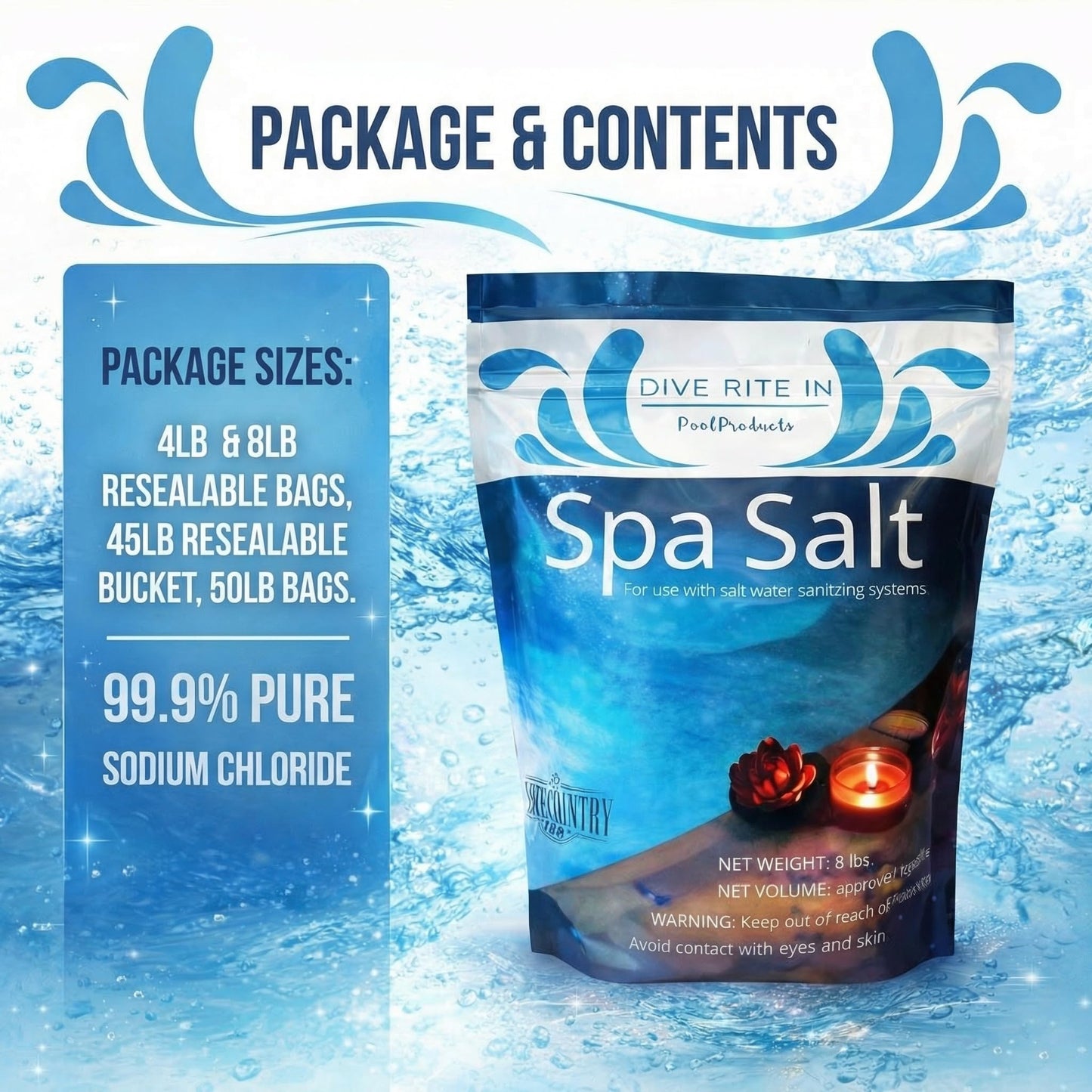 Hot Tub Salt and Spa Salt 8 Lb Bag – Freshwater Spa Salt for Salt for Pool Systems, Spa Salts Hot Tub Use, Pure Sodium Chloride for Salt Chlorine Generators and Saltwater Care