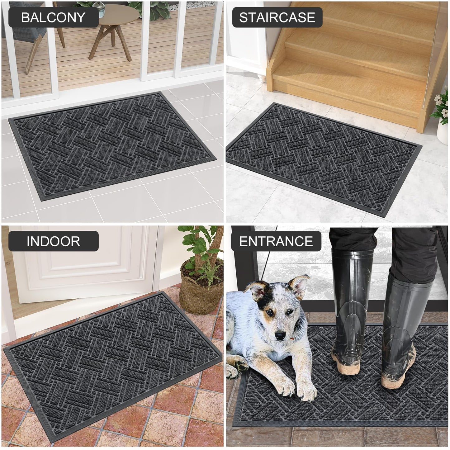 OLANLY Indoor Outdoor Mat, Sturdy Natural Rubber Floor Mat, Non Slip Low Profile Waterproof Doormat, and Stain Front Door Mats, Easy Clean Patio Entrance Mat, 36''x24'', Grey