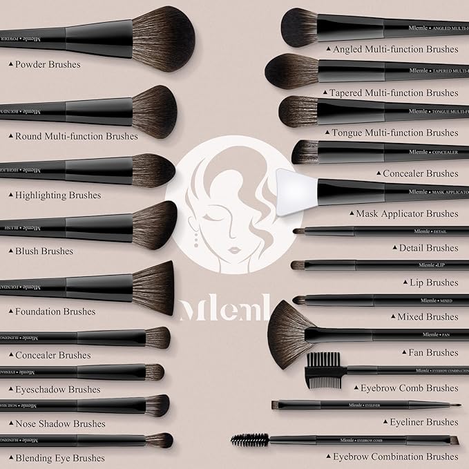 Makeup Brushes Set, Mlemle Professional 25 Pcs Makeup Kit, Include Powder Foundation Concealers Blush Eye shadows 21 Pcs Makeup Brushes and 2 Powder Puff, 2 Makeup Sponge(B02-EmberBlack)