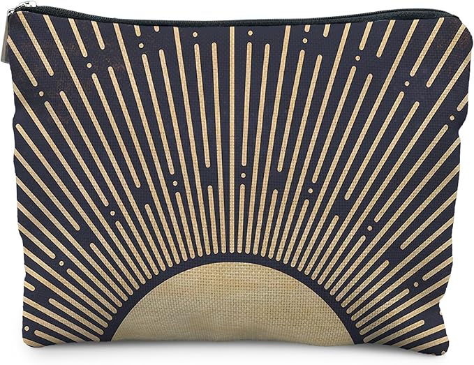 Sunshine Ray Boho Makeup Bag, Granola Girl Gifts, Vintage Navy Blue Boho Neutral Sun boho Bags for Women, Art or Journaling Pouch, Boho Gifts for Women