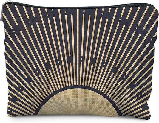 Sunshine Ray Boho Makeup Bag, Granola Girl Gifts, Vintage Navy Blue Boho Neutral Sun boho Bags for Women, Art or Journaling Pouch, Boho Gifts for Women