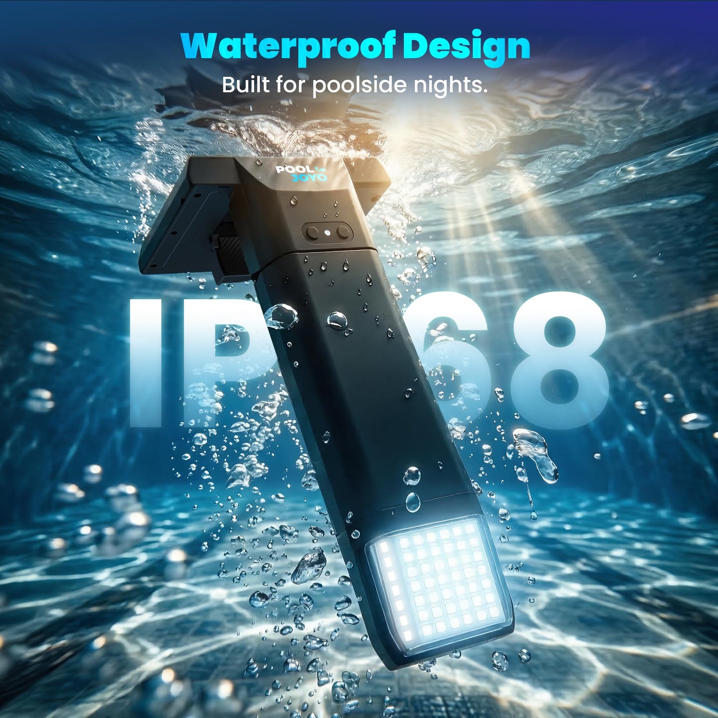 POOLJOYO Solar Pool Lights Only for Metal Frame Above Ground Pools, 1.71–3.9 Top Rails, Remote Control, Brighter 3-Sided 180° Underwater Glow, 10 Colors 4 Modes, IP68 Waterproof（1 Pack）