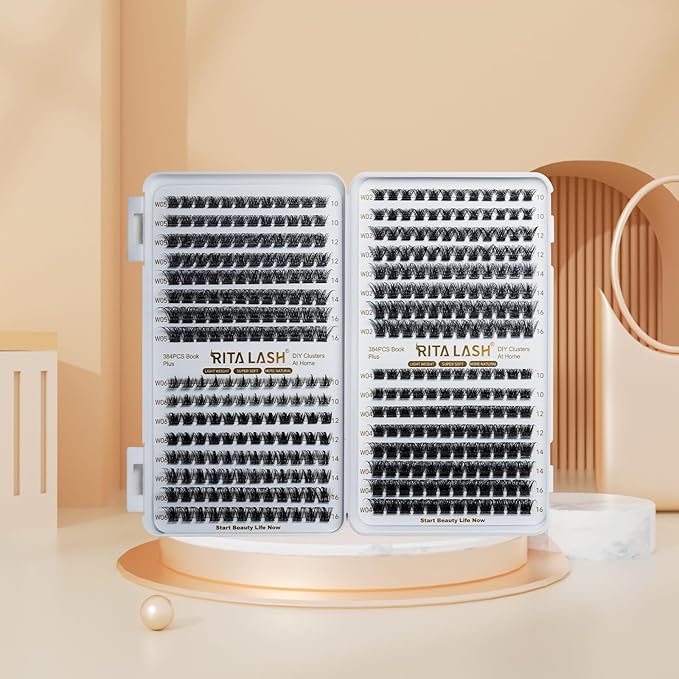 RITALASH Lash Clusters 384pcs 4 Style DIY Cluster Lashes Clusters Eyelash Extensions 10-16mm False Eyelashes Individual Lashes Wispy Lash Extension Natural Look(W02+W04+W05+W06 Lashes)