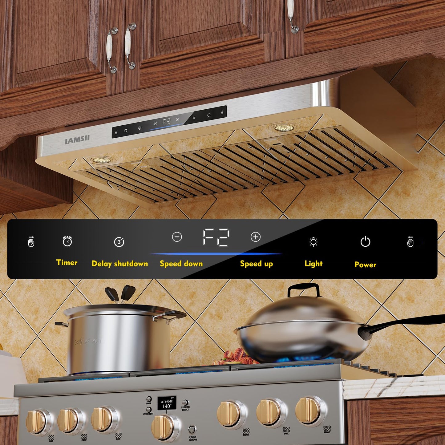 Under Cabinet Range Hood 36 Inch,900 CFM Stainless Steel Kitchen Stove Vent Hood with 4 Speed Exhaust Fan Gesture Sensing/Touch/Remote Control