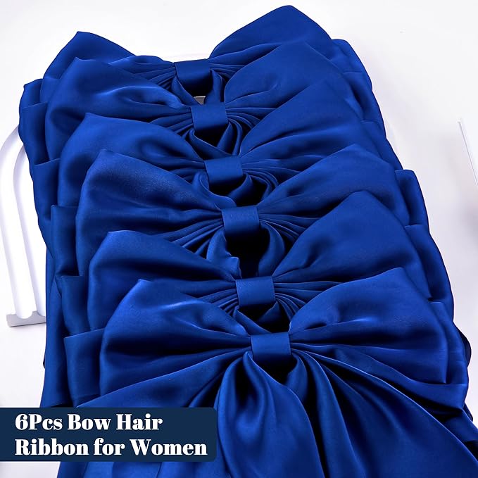6Pcs Large Bows Hair Clips for Women Girls Long Tail Hair Ribbon Silky Satin Barrettes Coquette Bows Accessories (Royalblue)
