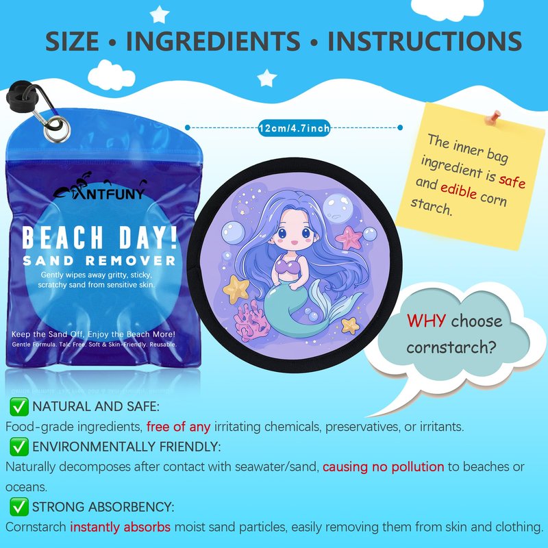 Antfuny Beach Sand Remover Sand Mermaid Eraser Brush Wipe Mitt Family Women 2026 Summer Beach Vacation Essentials Hawaii Honeymoon Accessories European Costa Rica Bahamas Trip Must Haves Cruise Ship