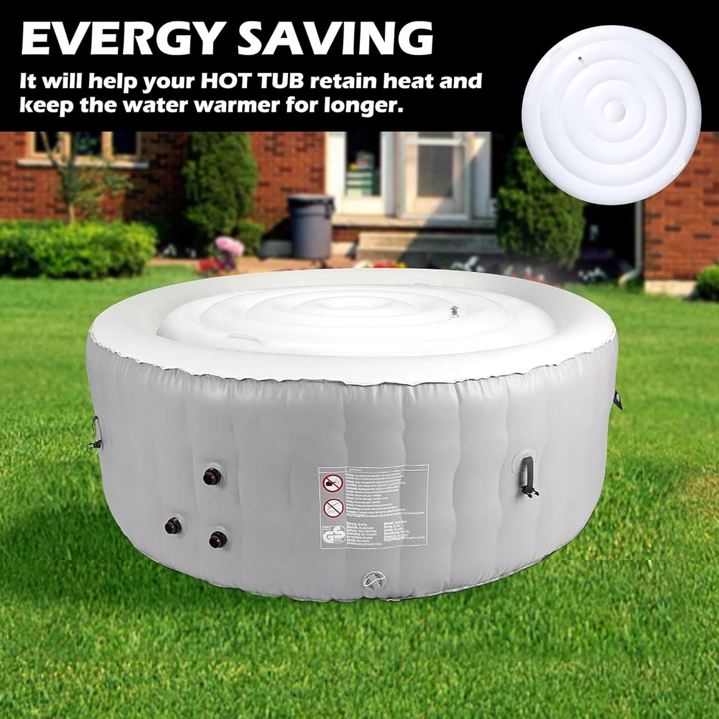 Tlswshsy 5.4 Ft Inflatable Hot Tub Cover- Energy Saving Lid for Round Hot Tub- Foldable Protective Rain Overflow Cover for Outdoor Inflatable Hot Tubs