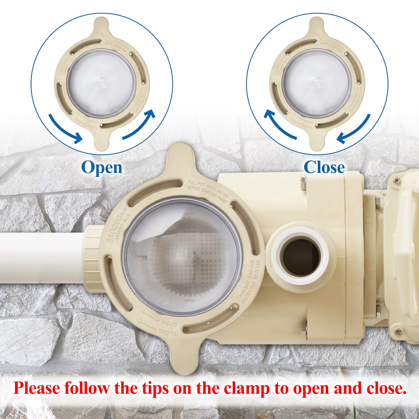 350090 Clamp and 350091 Lid Replacement for Superflo Inground Pool and Spa Pumps,Include O-ring,Complete Pool Pump Locking Ring Aftermarket Part.