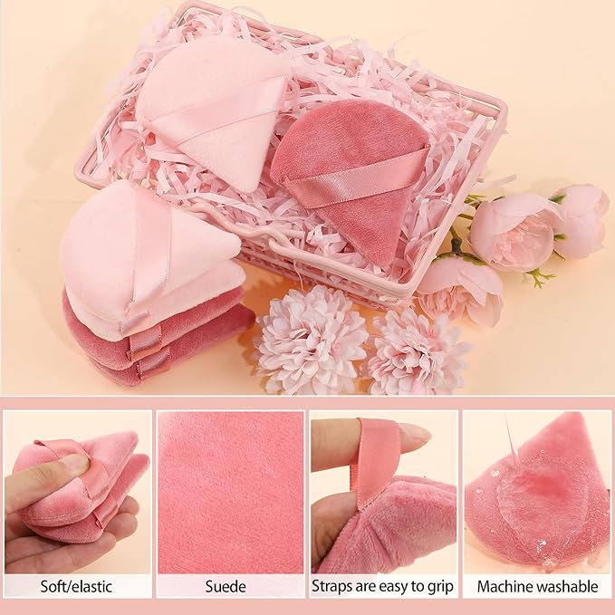 Pimoys 6 Pcs Powder Puff, Pink Gifts for Women Face Soft Triangle Makeup Puff Velet Makeup Sponge for Loose Powder (Pink)