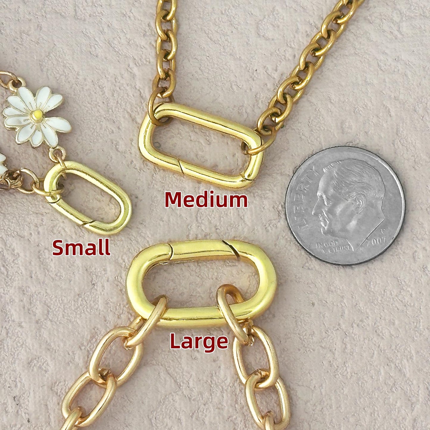 OHINGLT 12Pcs Carabiner Clip Pendant Clasps – 18K Gold Necklace Clasp and Closures, Bracelet Charm Connector for Women (3 Size)