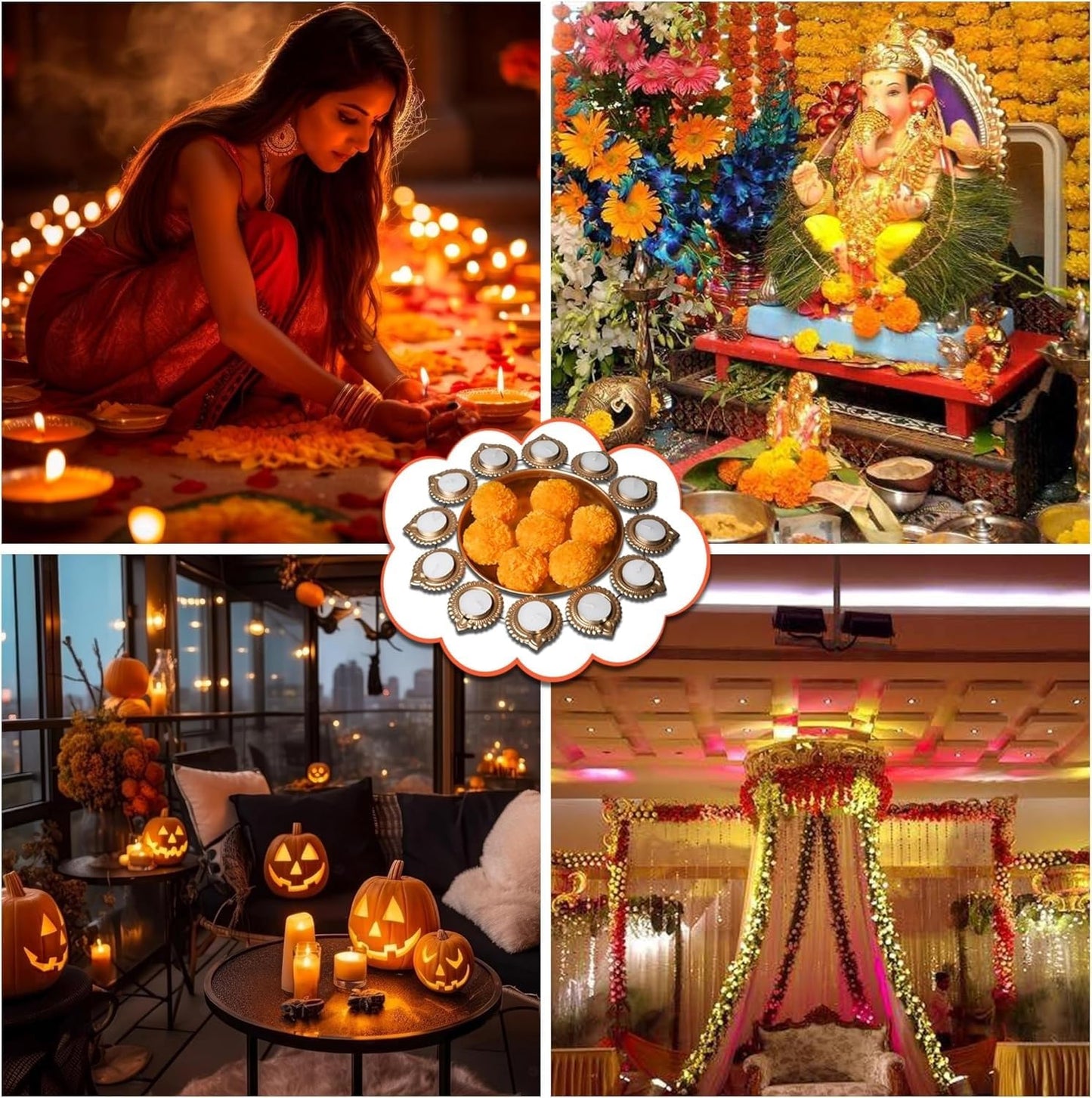 DIYANA IMPEX Urli Bowl for Diwali Decoration for Floating flowers and Perfect for Home Décor, Christmas, Pooja, Festive with Tea light Candles (14" Inches,Gold)