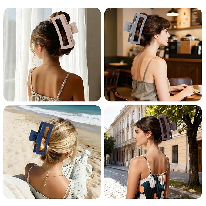5 Inch XL Jumbo Claw Clips for Thick and Long Hair, 4-Pack Oversized Matte Rectangle Hair Clips for Women, Strong Hold Non-Slip Jaw Clips, Dark Shades