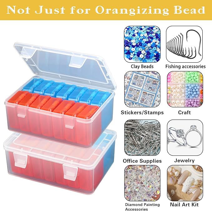 Mathtoxyz Small Bead Organizers(Red, Blue), 30 Pieces Plastic Storage Cases Mini Clear Bead Storage Containers Transparent Boxes with Hinged Lid and Rectangle Clear Craft Supply Case