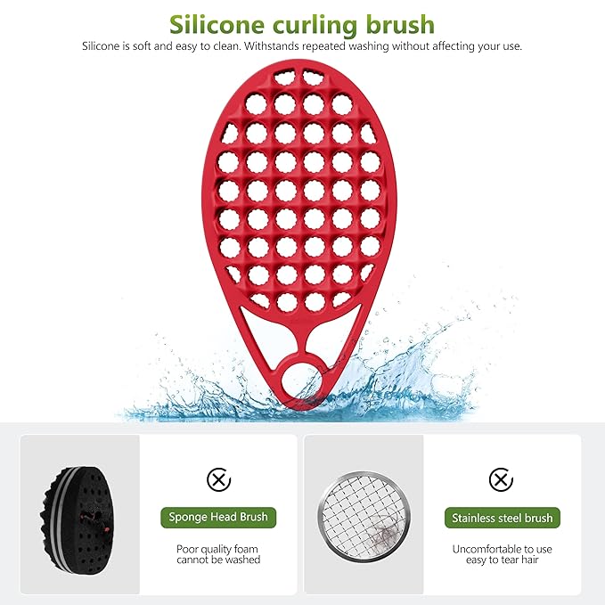 KOUPA Silicone Curly Hair Brush with Pick Comb, One Piece Twist Curl Comb for Afro Curls, Washable Hair Tool for Men Women, Red