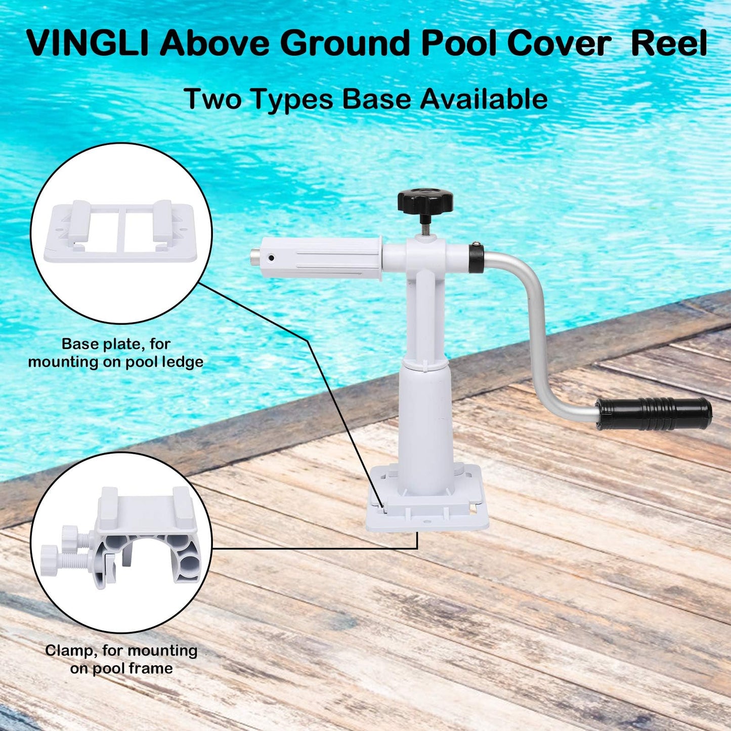 VINGLI 16 Feet Pool Cover Reel Set Attach Solar Cover for Above Ground Swimming Pool Without Deck, Suitable for Various Shape Pool, Including Bracket and Tube of Complete System