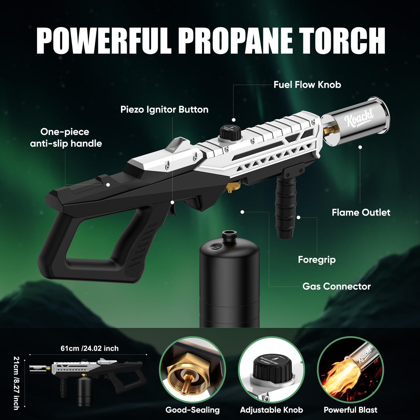 KOACKL Powerful Propane Torch Gun, Kitchen Torch with Adjustable Flame, Flamethrower Blow Torch Gun, Gas Welding Kits for BBQ, Searing Steak, Camping & Charcoal Torch Lighter(Tank Not Included)