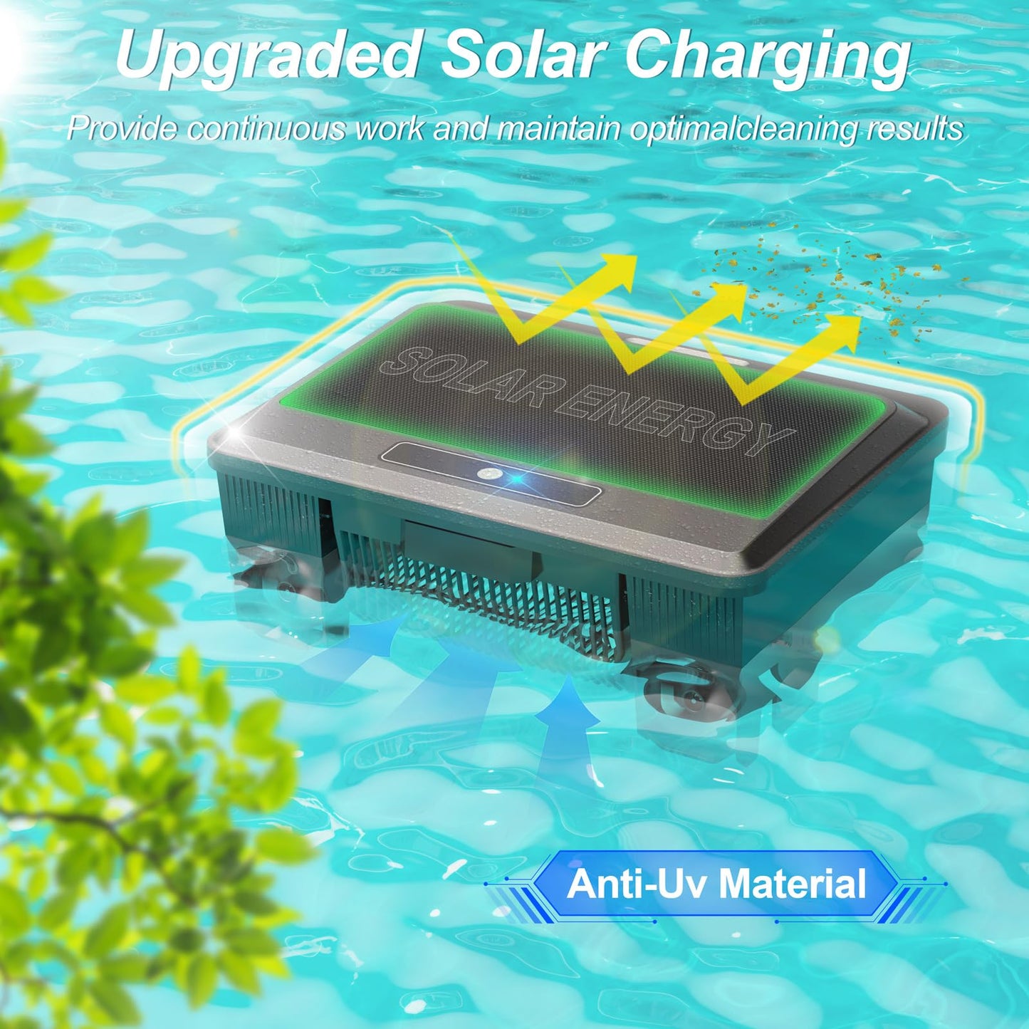 2026 Upgraded Solar Powered Robotic Pool Skimmer Surface Cleaner Dual Charging Options Smart Obstacle Avoidance 24/7 Continuous Cleaning Ideal for Above Ground Pool -APP Support