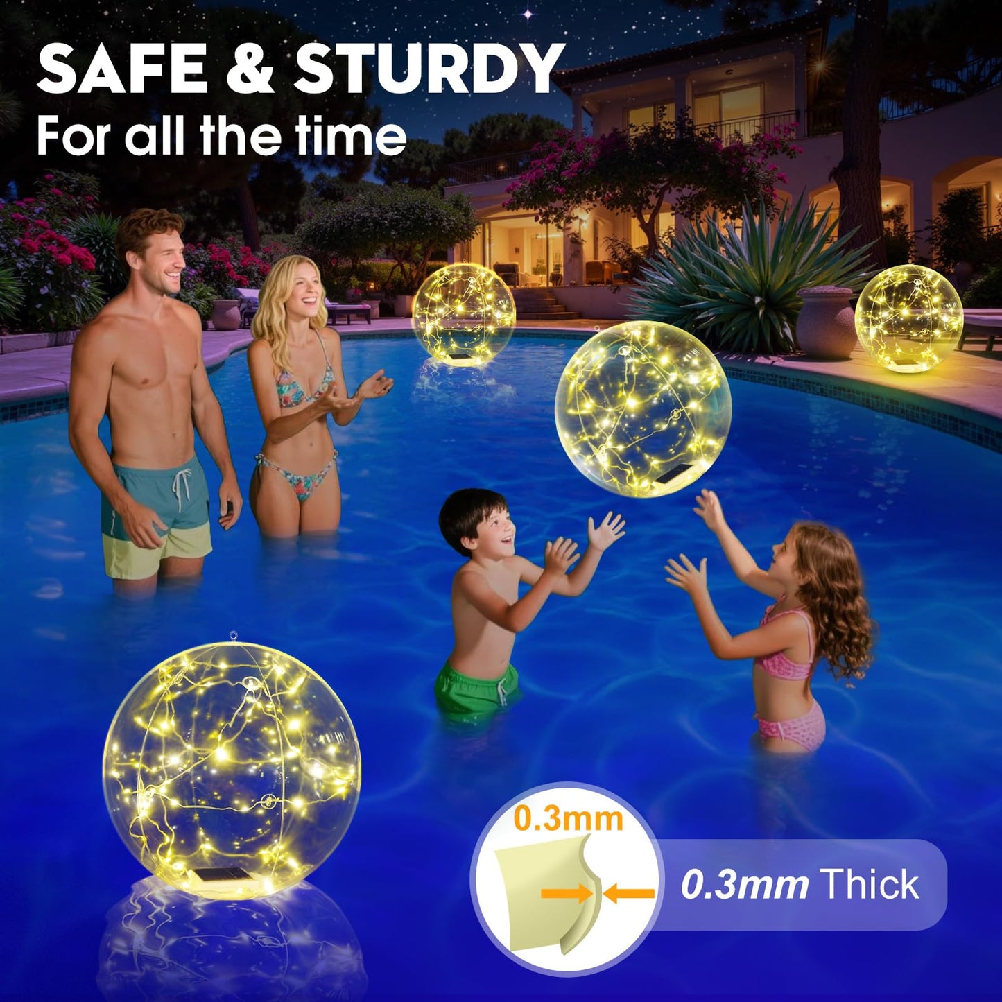 Askyli Floating Pool Lights, Warm White LED Solar Pool Lights that Float, IP68 Waterproof Light up Pool Balls, 15" Inflatable Floating Light for Pools Party Wedding Decor (2Piece)