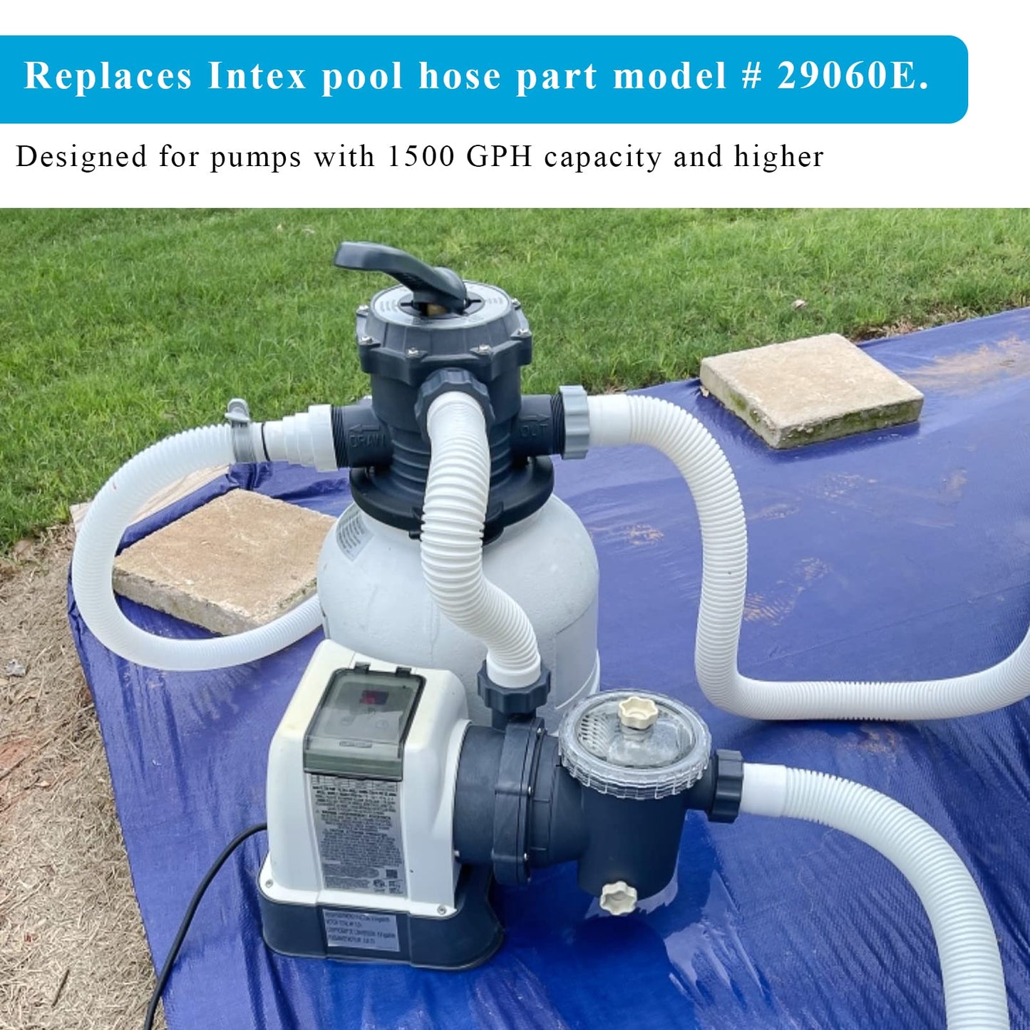 1.5" Pool Pump Hose for Intex Sand Filter Pump & Saltwater System, 59" Long Pool Sand Filter Hose 29060E Replacement for Coleman Above Ground Pool Filter - 2 PCS