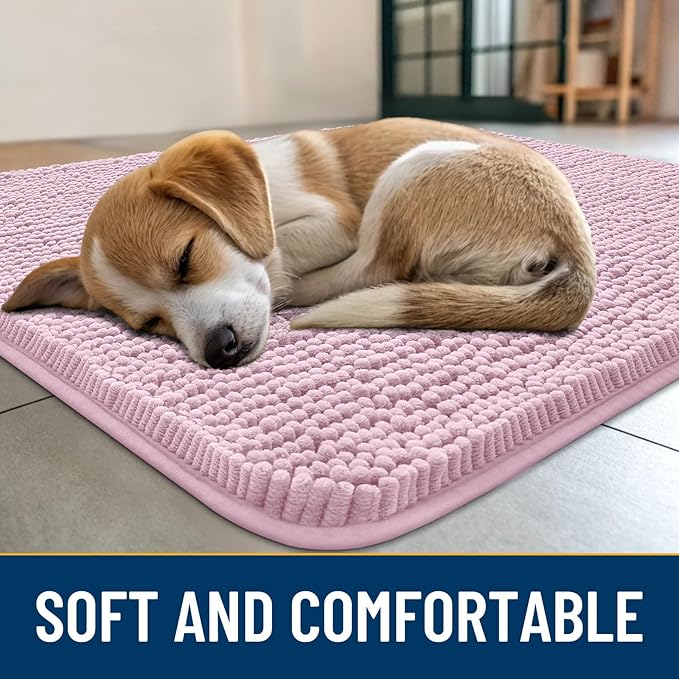 Smiry Dog Door Mat for Muddy Paws 40x32, Absorbs Moisture and Dirt Doormat, Non-Slip Washable Quick Dry Chenille Front Door Mat Indoor Entrance, Entryway Carpet for Inside Floor, Dusty Rose