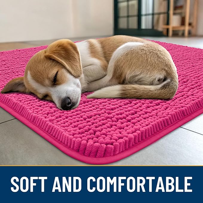 Smiry Dog Door Mat for Muddy Paws 59x24, Absorbs Moisture and Dirt Doormat, Non-Slip Washable Quick Dry Chenille Front Door Mat Indoor Entrance, Entryway Carpet for Inside Floor, Hot Pink