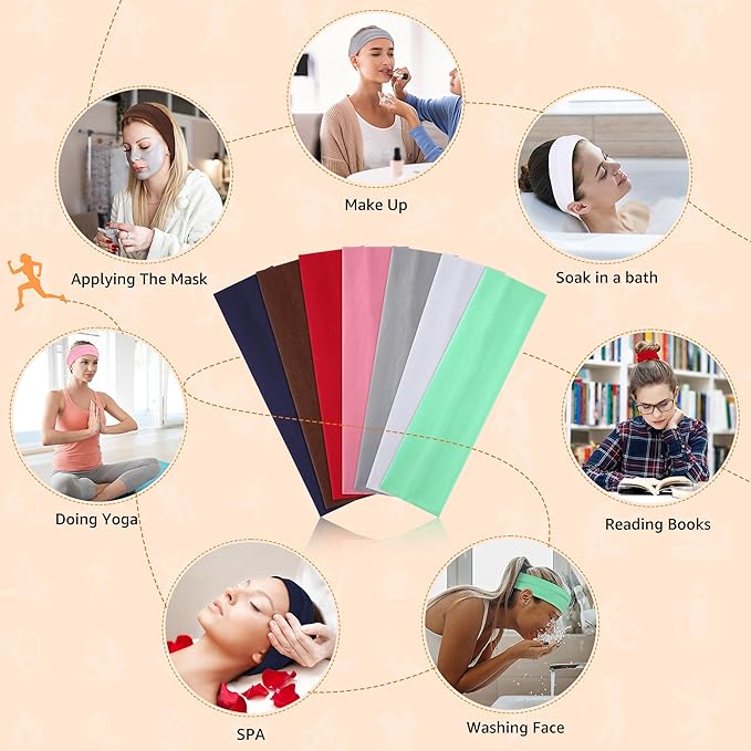 DiyJibb Headbands for Women, Stretchy Non Slip Soft Cotton Cloth Hair Bands for Sports, Workout, Yoga and Running, 7pcs