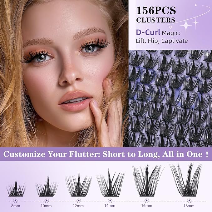 B&Q Wispy Lash Clusters Full B31,Eyelash Clusters 156PCS Comfortable band Cluster Eyelash Extensions,8-18mm Volume Individual Lashes Lightweight D Curl Lash Clusters Soft Eyelashes Natural Look(B31)