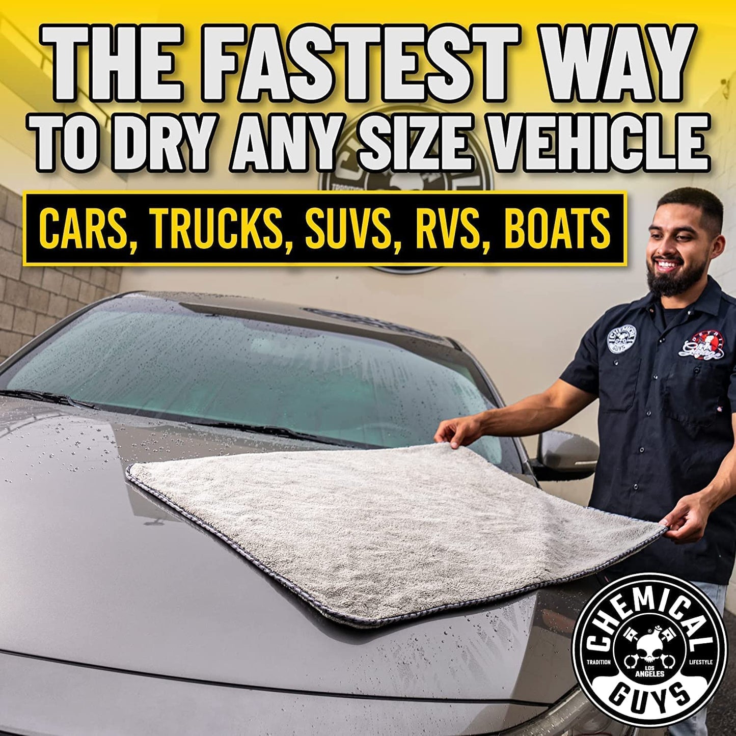 Chemical Guys Woolly Mammoth Large Microfiber Drying Towel - 36 x 25 Inch Gray, Ultra Plush Super Absorbent Car Drying Towel for Cars, Trucks, SUVs, Motorcycles, RVs, and Auto Detailing - 2 Pack