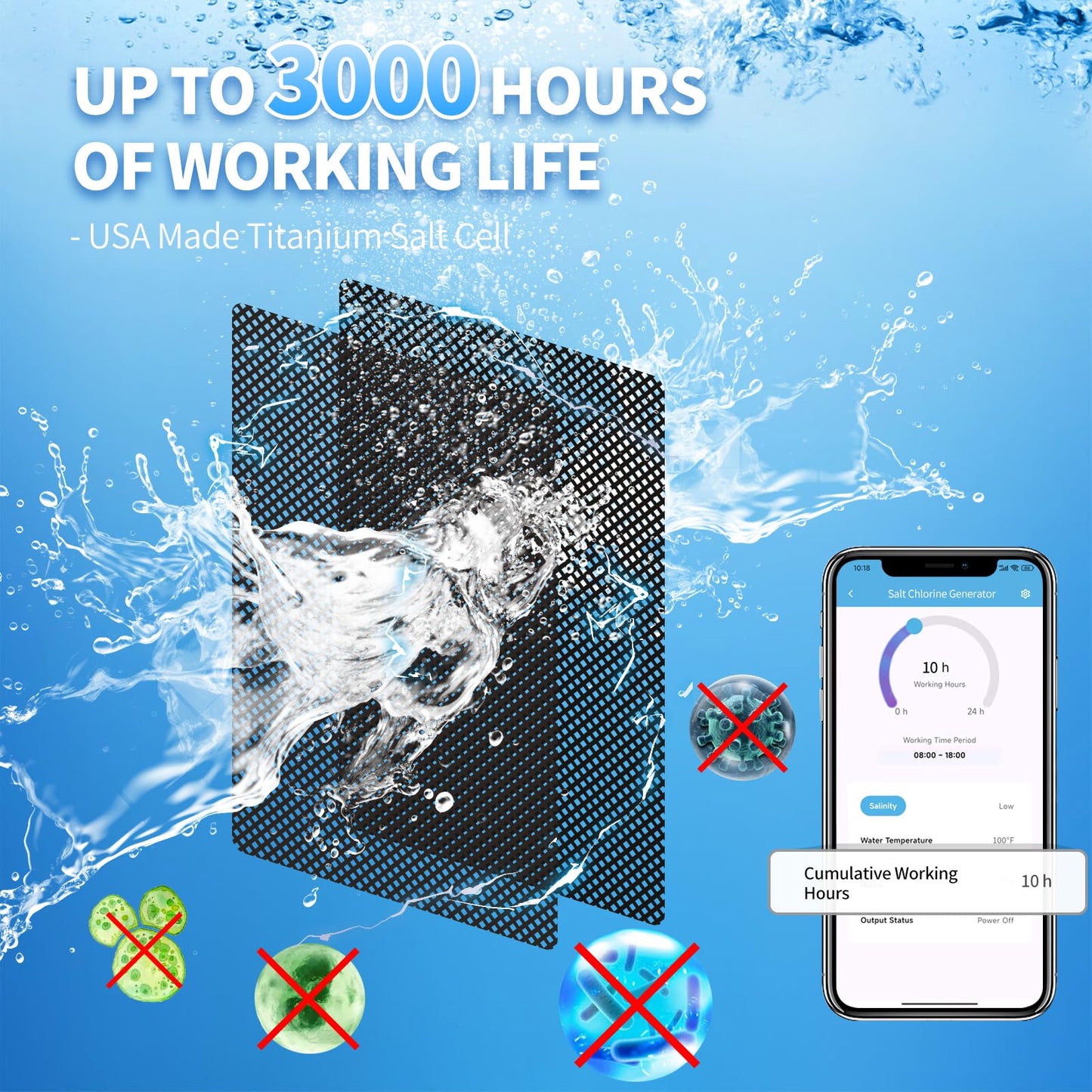 WiFi Salt Chlorine Generator, Briidea Chlorine Generator with USA Titanium Salt Cell, APP Monitoring & Real-Time Salt Alerts, for Swim Spas Up to 2,000 Gallons
