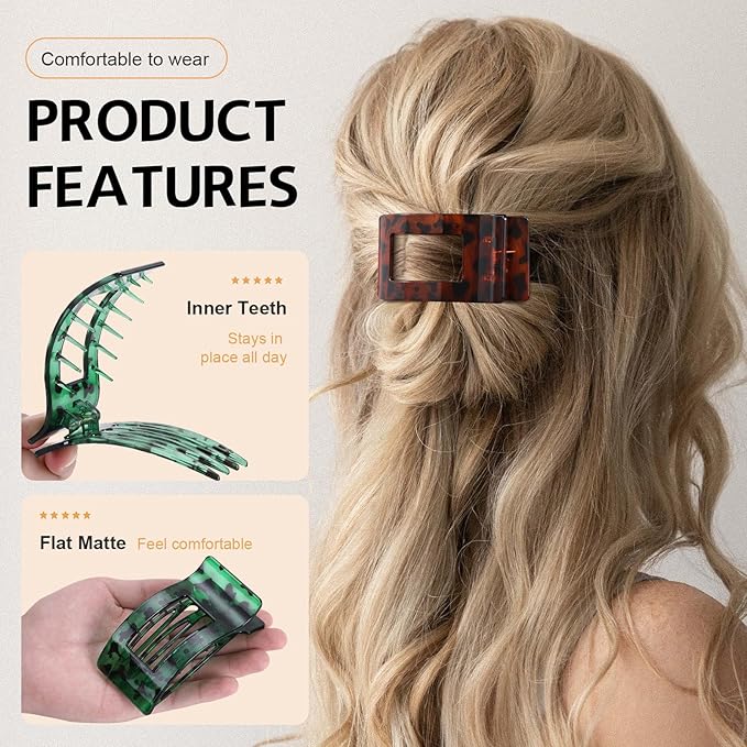 8 Pack French Flat Hair Clips for Women – Large Matte No-Slip Claw Barrettes for Thick & Thin Hair, Strong Hold Styling Accessories (Leopard)