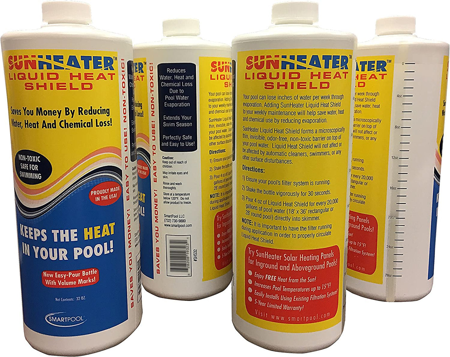 Sunheater Liquid Solar Blanket for Pools, Cover Free Liquid Heat Shield, Non-Toxic and Safe for Swimmers, Reduces Heat Loss, Chemical Loss and Water Evaporation, New and Improved Formula, 32 oz Bottle