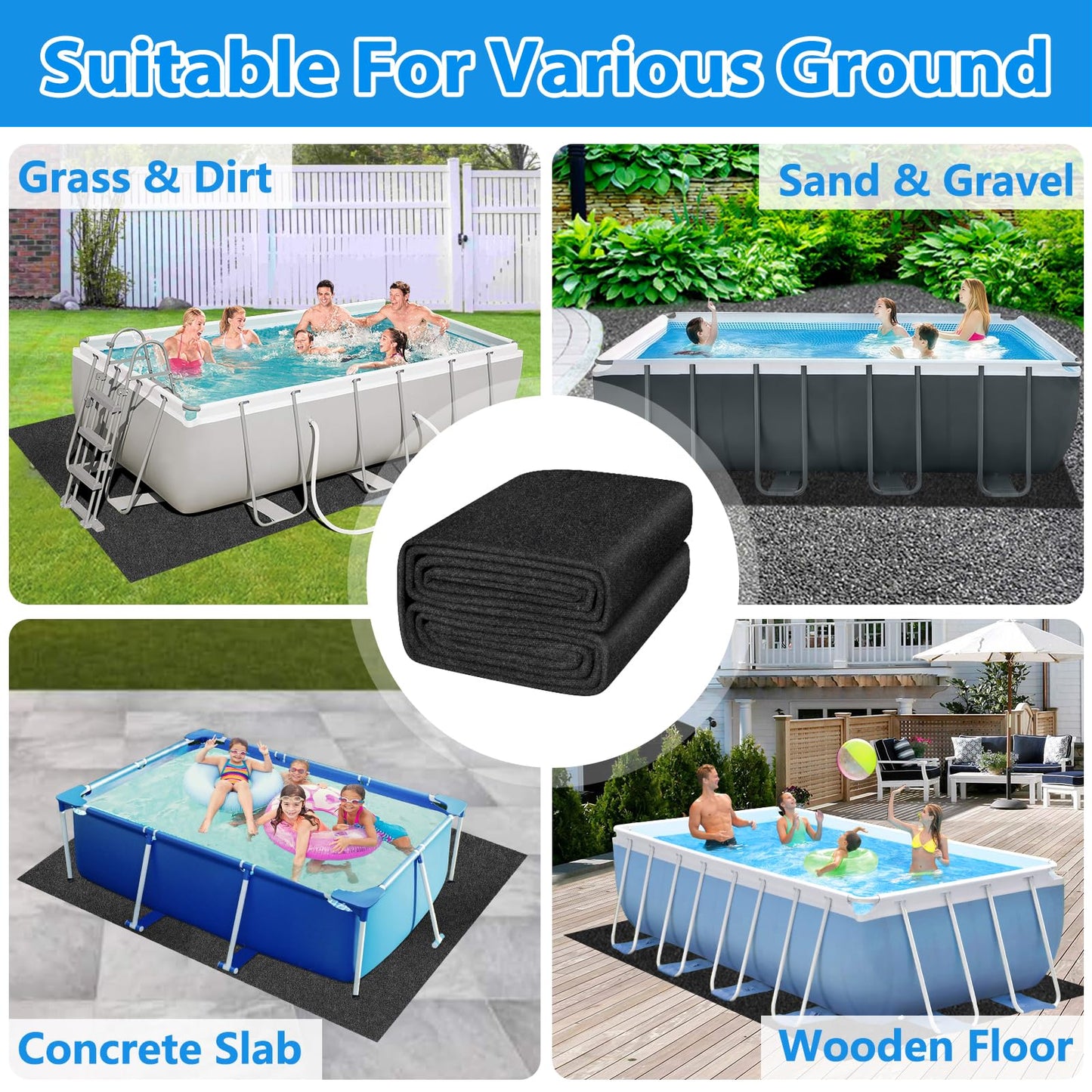 Thickened Pool Liner Pad for Above Ground Pool, 20’x 12’ Rectangle Under Pool Mat Padding, Pool Ground Pad Mat Under Pool for Pool Bottom, Prevent Punctures, Extend Liner Life
