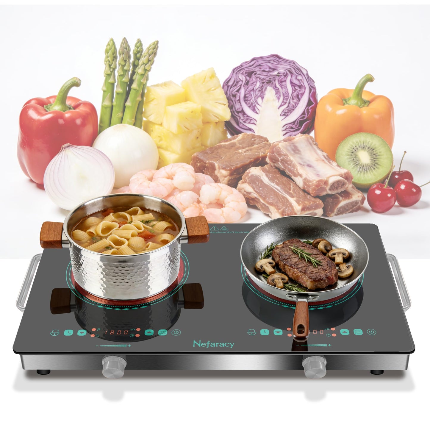2 Burner Electric Cooktop 24 Inch, 110V 2000W Portable Electrics Stove Top with Handle, 9 Power Settings, Senor Touch & Knob Control, Safety Lock, Timer, 110-120V Plug in (2 Burner Green)
