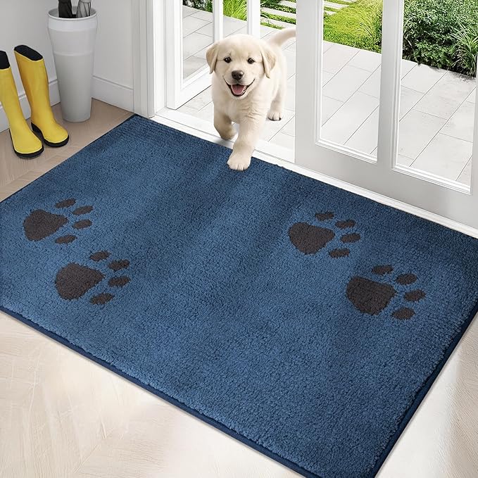 PURRUGS Dirt Trapping Door Mat 34" x 59", Non-Skid/Slip Machine Washable Microfiber Entrance Rug, Shoes Scraper, Dog Doormat, Super Absorbent Floor Mat for Muddy Wet Shoes and Paws, Blue