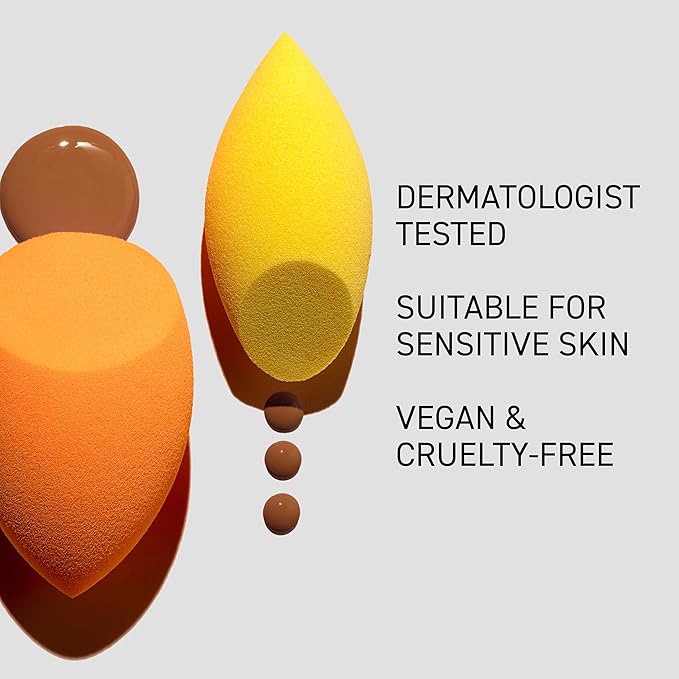 Real Techniques Miracle Complexion Sponge + Concealer Sponge Duo, Makeup Blending Sponges For Foundation & Concealer, Offers Light To Medium Coverage, Natural, Dewy Makeup, Latex-Free Foam 2 Count