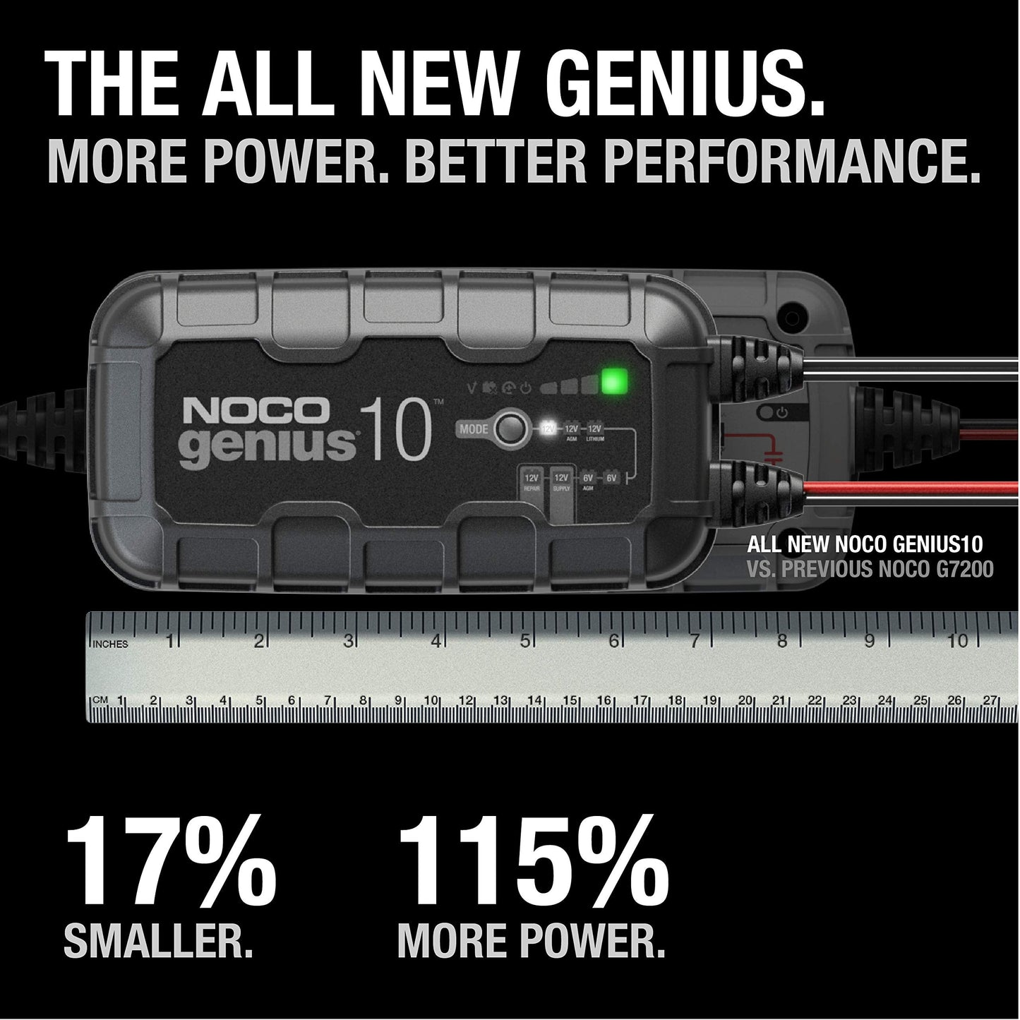NOCO GENIUS10: 10A 6V/12V Smart Battery Charger – Automatic Maintainer, Trickle Charger & Desulfator with Overcharge Protection & Temperature Compensation – for Lead-Acid & Lithium Batteries