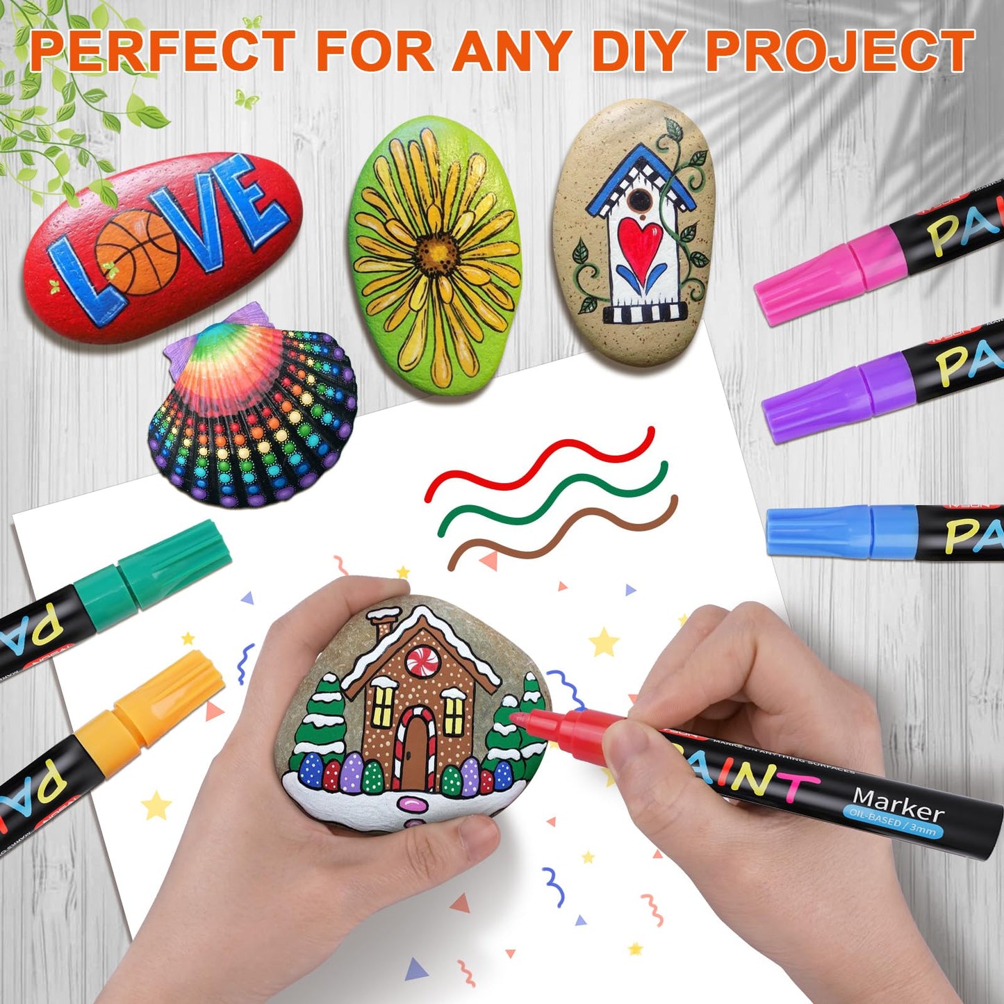 IVSUN Paint Pens Paint Markers, 20 Colors Oil-Based Waterproof Marker Pen Set, Never Fade Quick Dry and Permanent, Works on Rocks Painting, Wood, Fabric, Plastic, Canvas, Glass, Mugs, DIY Craft