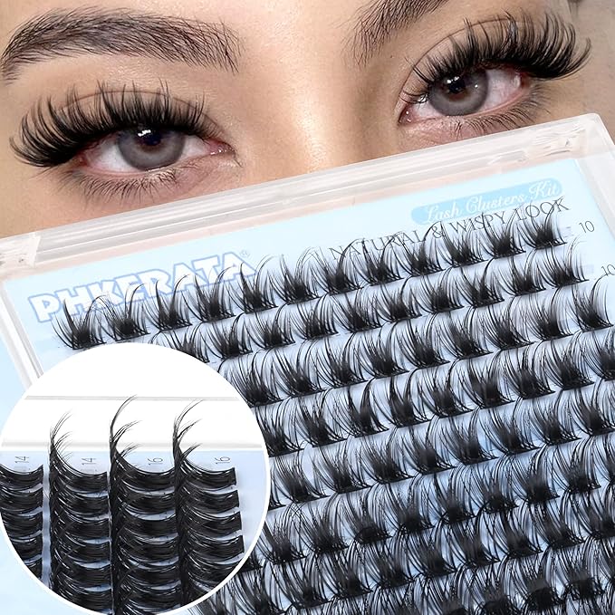 PHKERATA Wispy Eyelash Clusters Natural Lash Clusters 120 pcs Cluster Eyelash Extensions Wispy D Curvature Individual Lashes Reusable DIY Lash Extension Thin Lash Band