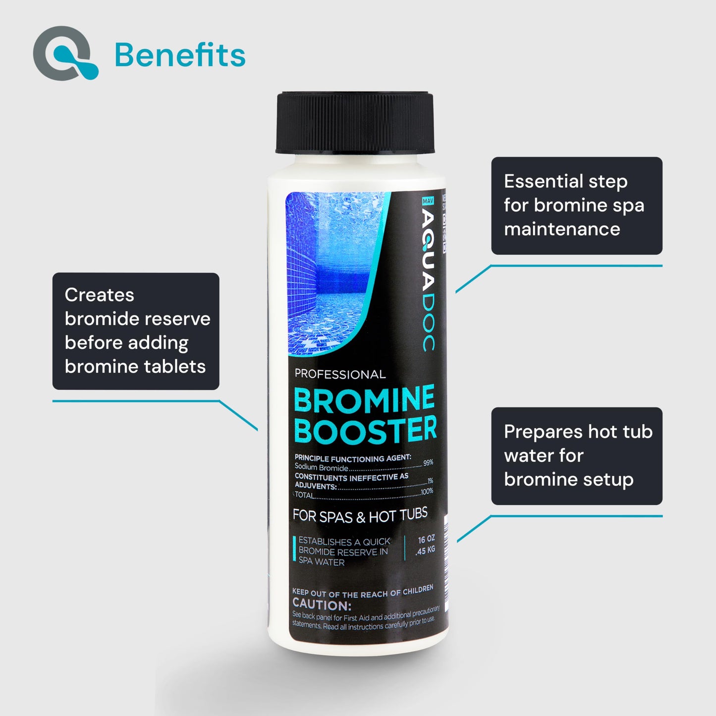 AquaDoc Bromine Booster for Hot Tub and Spa - 16 oz - Sodium Bromide to Establish Bromide Reserve - Compatible with Bromine Tablets - Made in USA