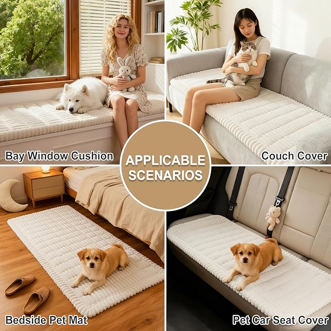 hyha Couch Covers for Dogs Washable, Non Slip Plush Dog Sofa Protectors, Fuzzy Pet Couch Covers for 3 Cushion Sofa Pet Friendly (White, 27.6" x 27.6")