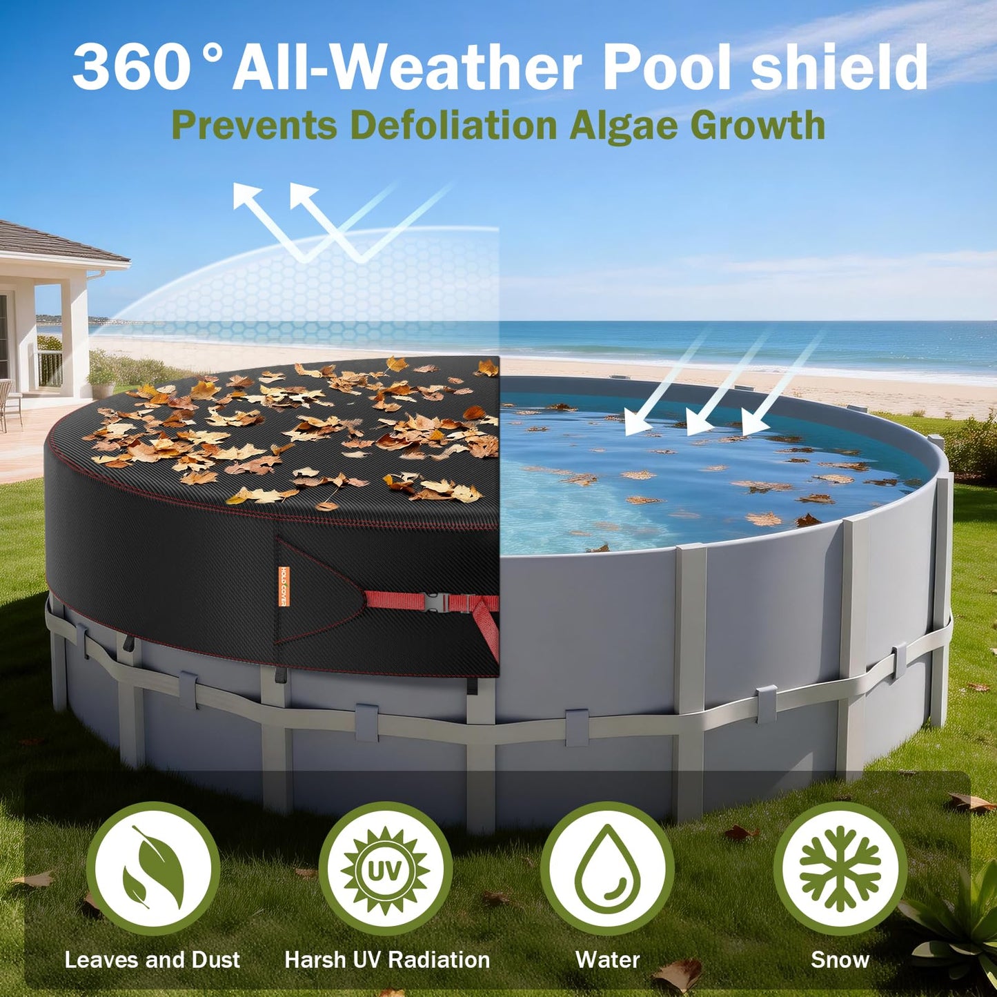 10 Ft Round Pool Cover, Solar Covers for Above Ground Pools, Stock Tank Pool Protector with Tightening Ratchet, Swimming Pool Cover Ideal for Waterproof and Dustproof