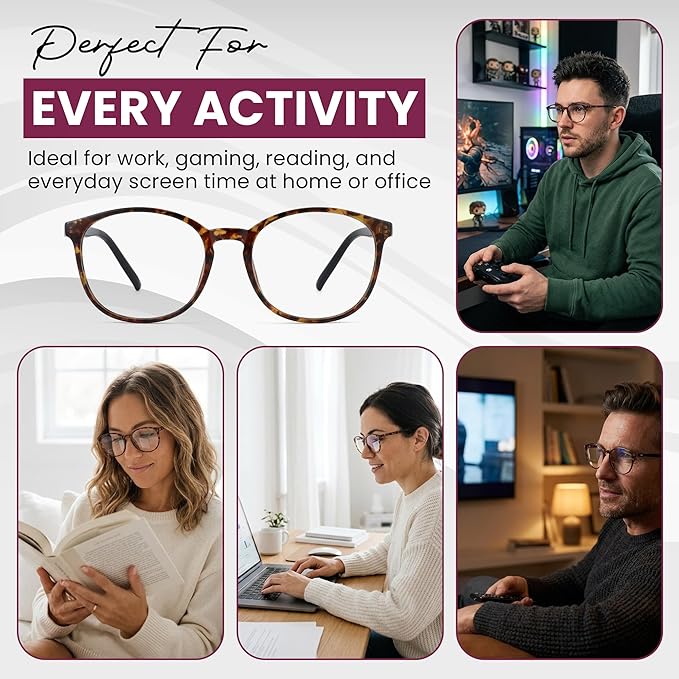 LifeArt Round Blue Light Blocking Glasses, Computer Glasses, Gaming Glasses, TV Glasses for Women Men (Tortoise, No Magnification)