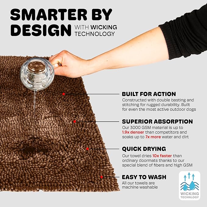 Dog Gone Smart Dirty Dog Doormat - Fast Drying Rug with Super Gripper Backing for Clean Floors - Super Absorbent and Machine Washable Mat for Muddy Paws - Runner Almond